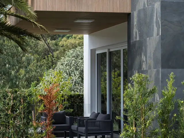 Entrée contemporaine plantée
